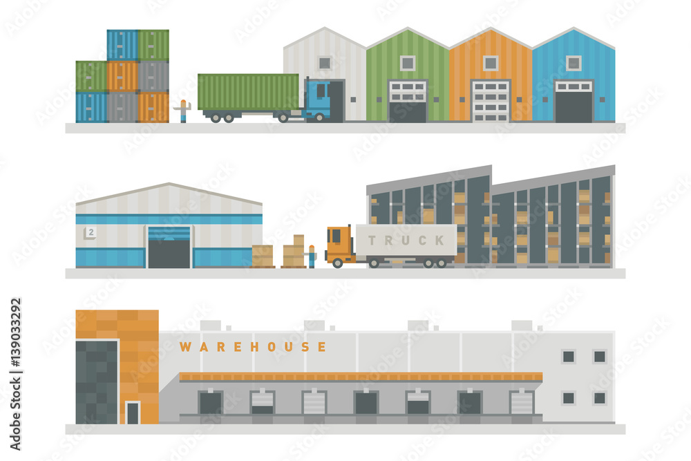 Warehouse logistic buildings vector illustration. Warehouse logistic buildings vector illustration.