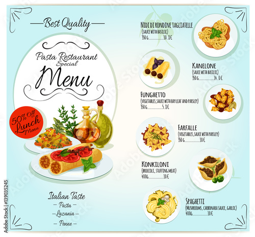 Italian pasta restaurant menu template design