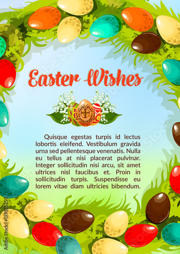 Easter wishes paschal eggs vector poster template