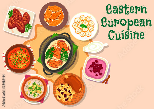 Eastern european cuisine dinner menu icon design