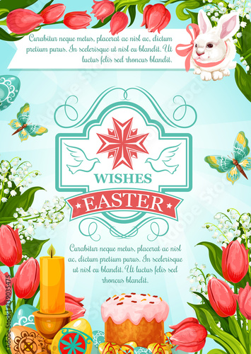 Easter vector paschal poster of cake paska kulich