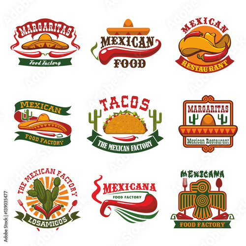 Mexican cuisine fast food restaurant emblem design
