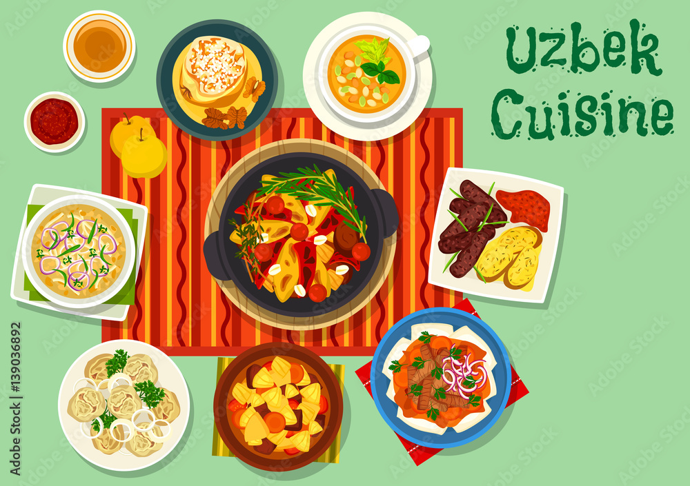 Uzbek cuisine icon for asian food design