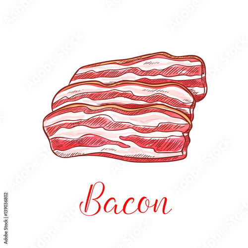 Bacon strip isolated sketch with pork meat slice