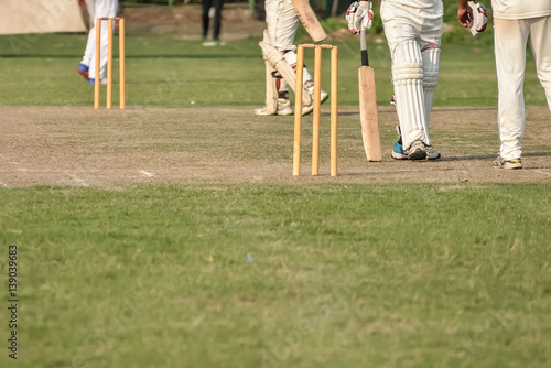 Boys are playing cricket  photo