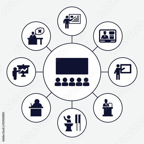 Set of 9 lecture filled icons