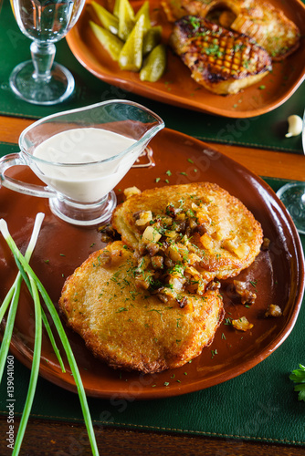 potato pancakes with meat photo