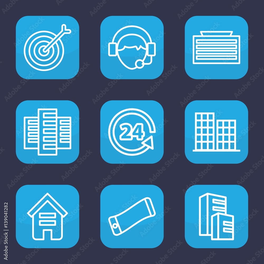 Set of 9 outline center icons Set of 9 outline center icons
