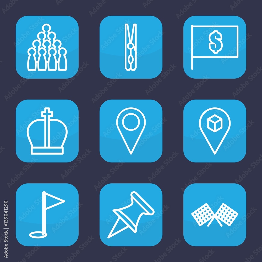 Set of 9 outline pin icons Set of 9 outline pin icons