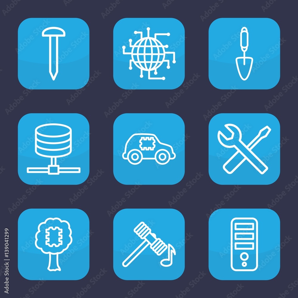 Set of 9 outline hardware icons Set of 9 outline hardware icons