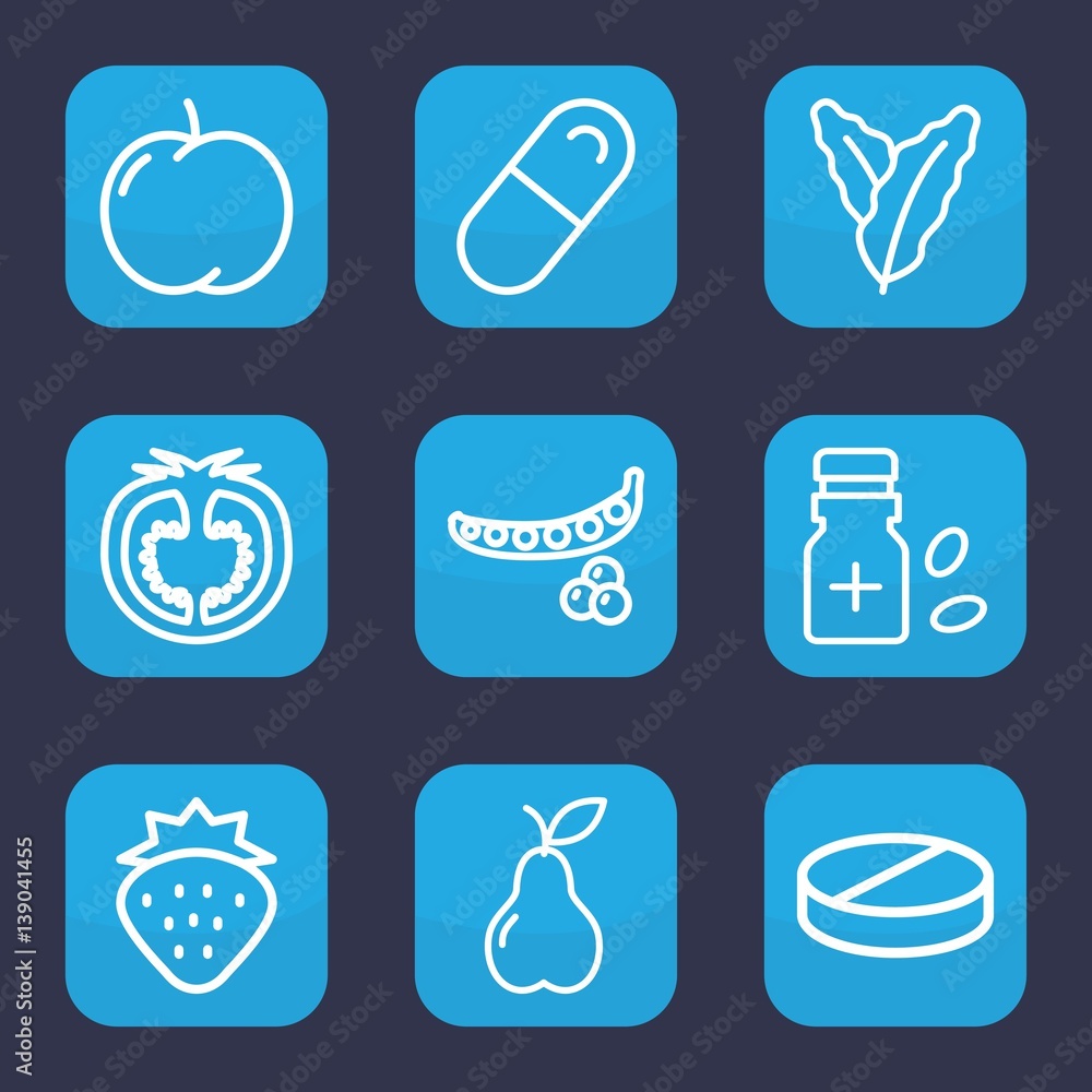Set of 9 outline vitamin icons
