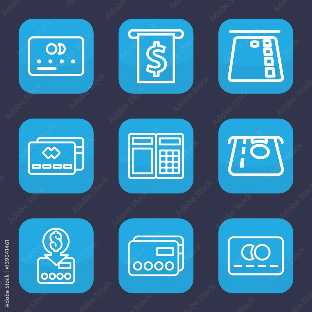 Set of 9 outline atm icons Set of 9 outline atm icons
