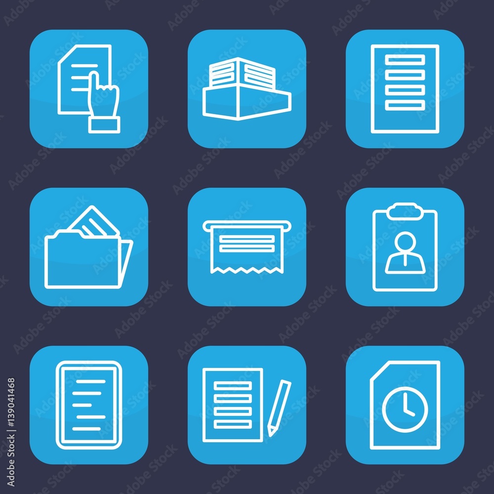 Set of 9 outline documents icons Set of 9 outline documents icons