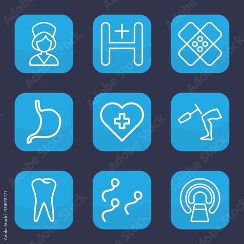 Set of 9 outline medicine icons