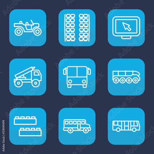Set of 9 outline bus icons