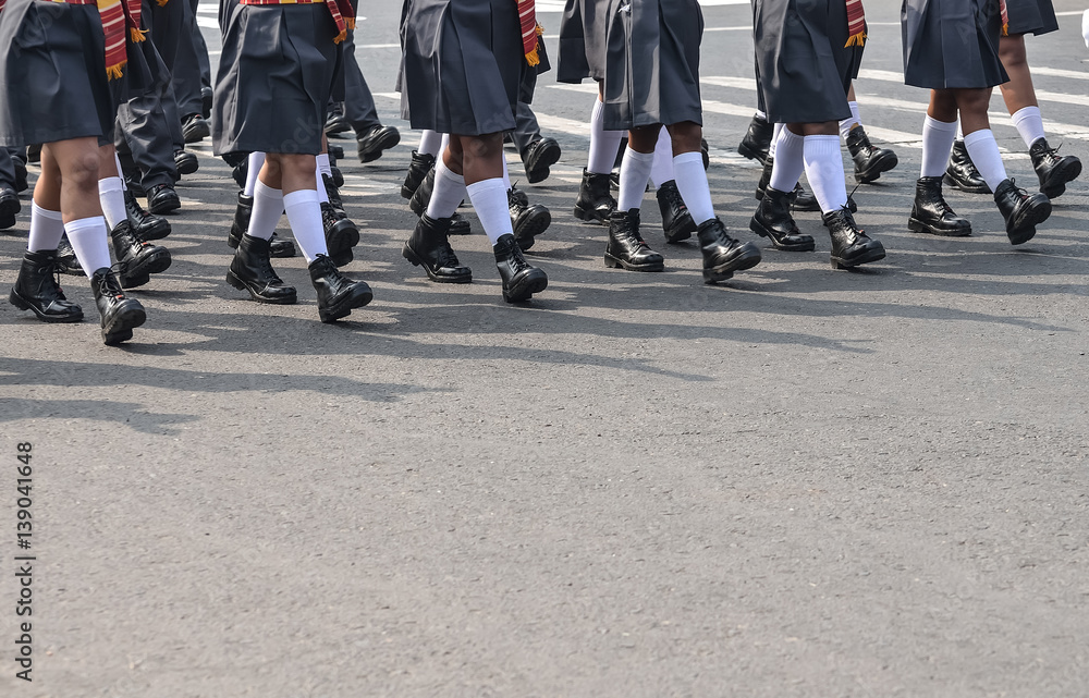 A group of girl is walking together A group of girl is walking together
