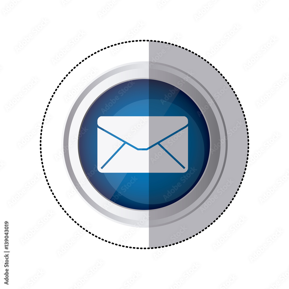 sticker blue circular button with silhouette blank paper envelopes vector illustration sticker blue circular button with silhouette blank paper envelopes vector illustration
