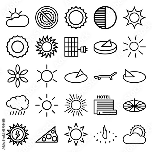 Set of 25 sunlight outline icons