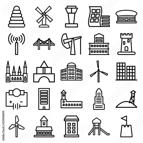 Set of 25 tower outline icons