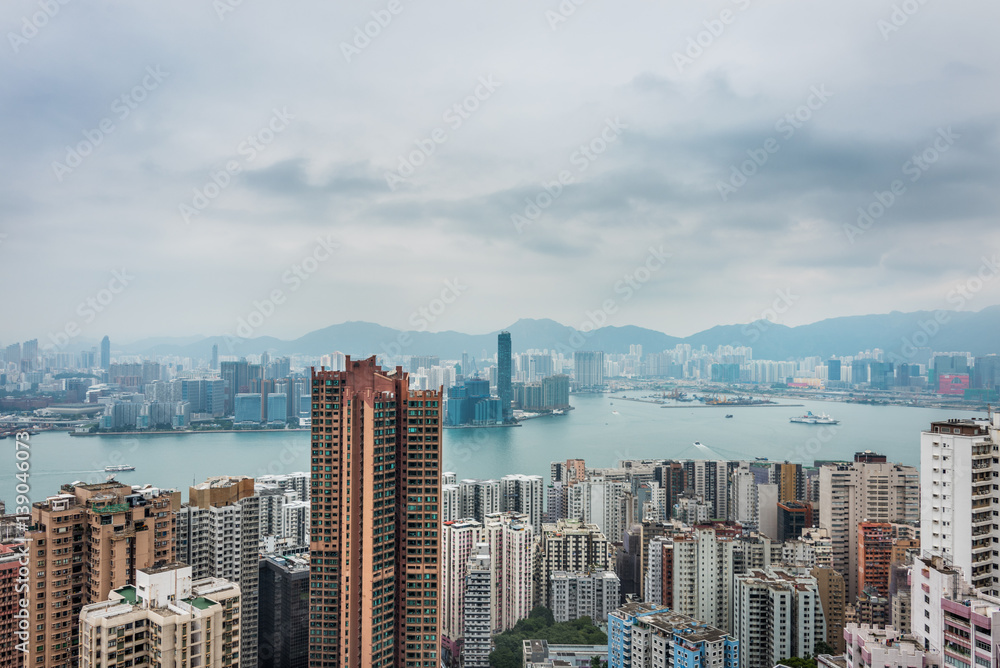 Obraz premium aerial view of Hong Kong apartment block in China.
