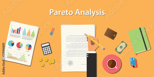 pareto analysis illustration with businessman working on paper document with graph money chart paperwork