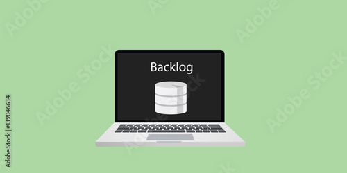 backlog with laptop and database icon on screen and back log text on top of the the database