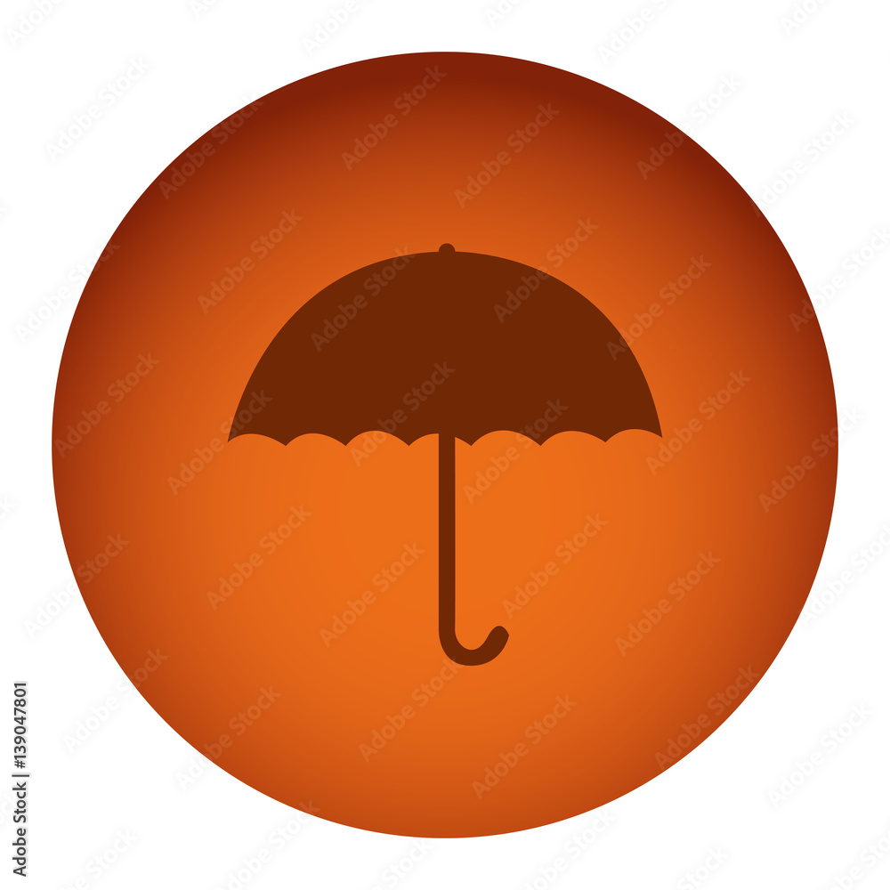 orange color circular frame with silhouette umbrella vector illustration