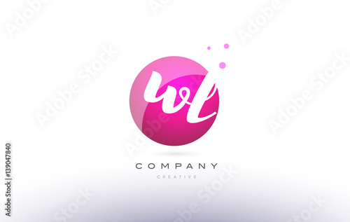 wl w l  sphere pink 3d hand written alphabet letter logo