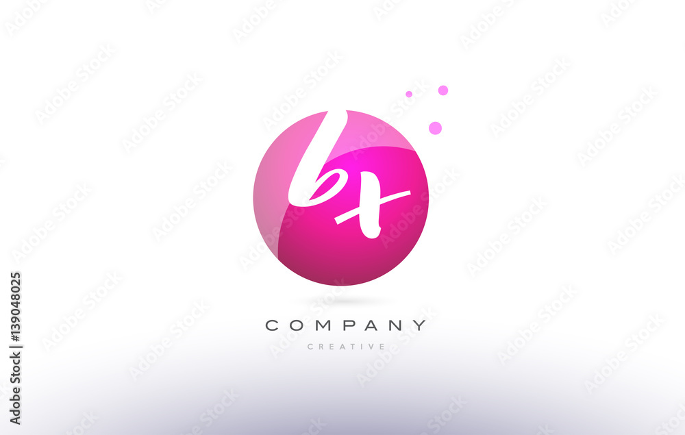 Obraz premium bx b x sphere pink 3d hand written alphabet letter logo