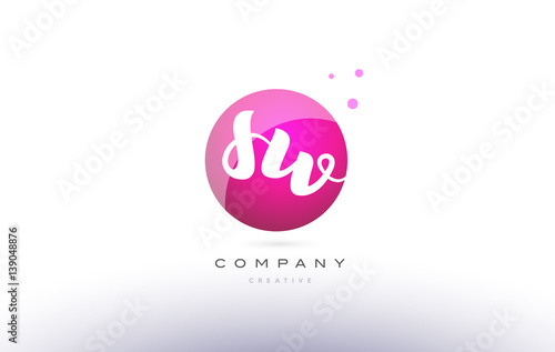 sw s w sphere pink 3d hand written alphabet letter logo