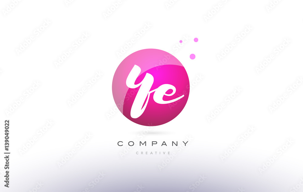 Fototapeta premium ye y e sphere pink 3d hand written alphabet letter logo