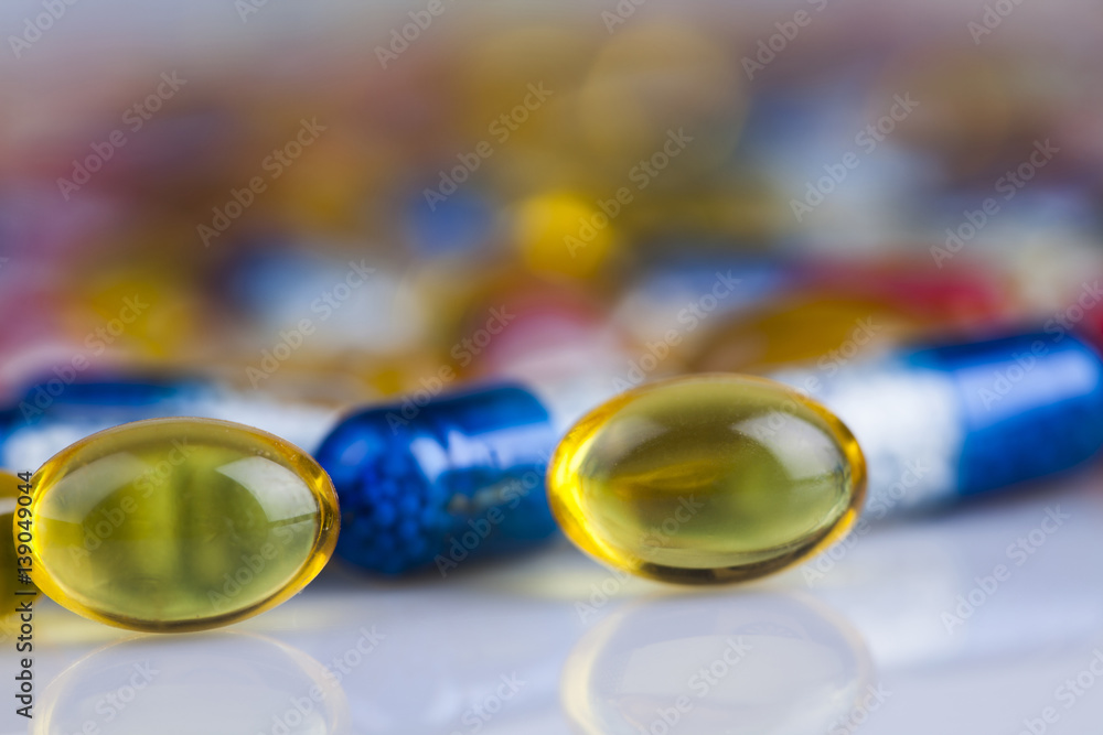 Medicine and healthy, Close up of capsules background Medicine and healthy, Close up of capsules background