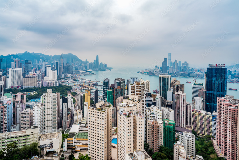 aerial view of Hong Kong apartment block in China.