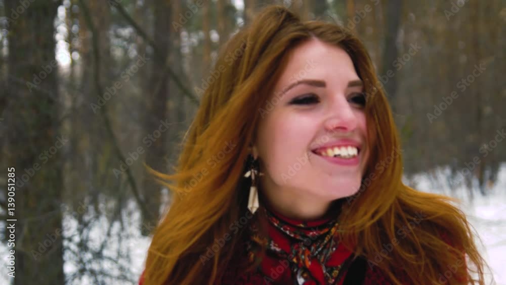 Happy young positive ginger hair woman is laugh sincerely Happy young positive ginger hair woman is laugh sincerely
