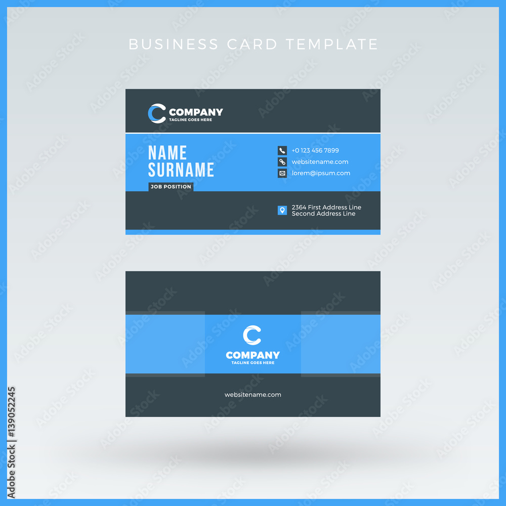 Double-sided Blue Business Card Template. Vector Illustration. Stationery Design Double-sided Blue Business Card Template. Vector Illustration. Stationery Design