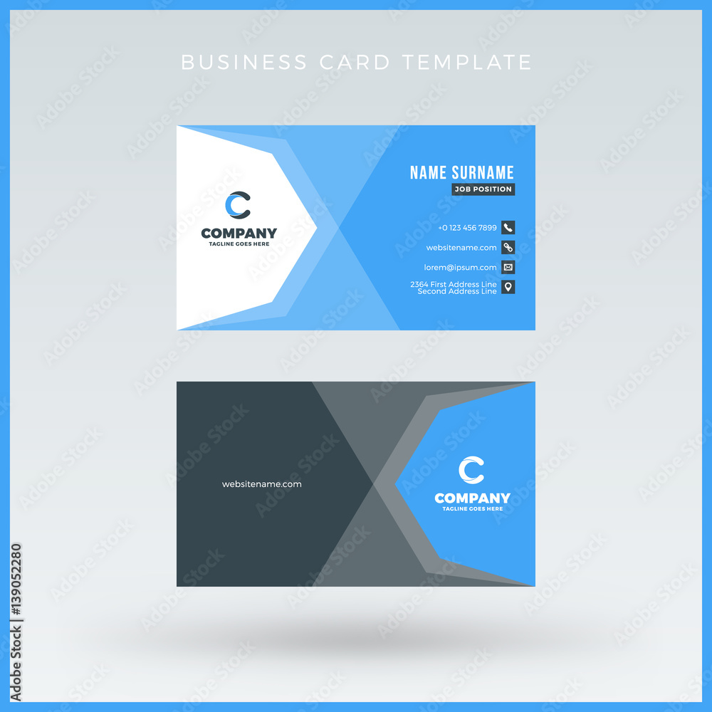 Double-sided Blue Business Card Template. Vector Illustration. Stationery Design
