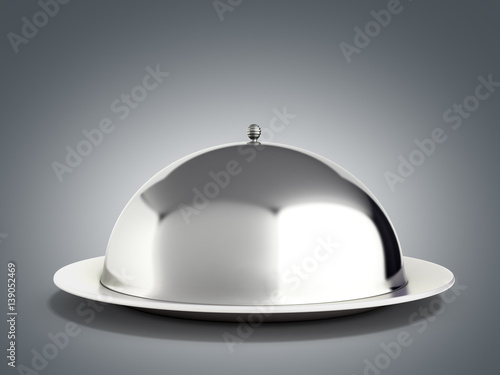 Restaurant cloche with close lid 3d render on grey