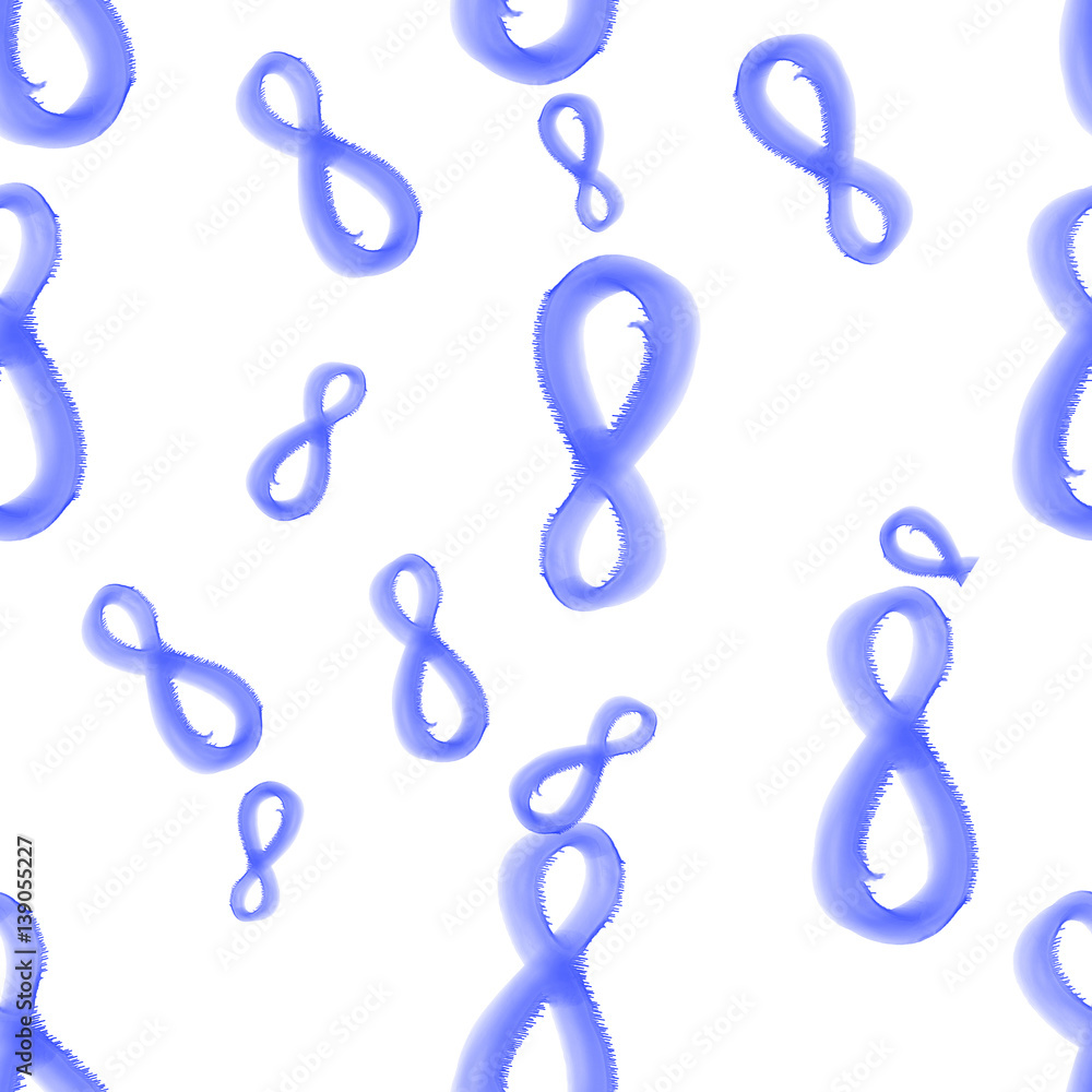 Fototapeta premium blue 8 eight numbers hand draw by watercolor isolated on bright background. Happy womans day seamless design pattern