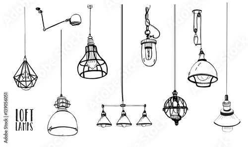 Foto Set of modern isolated edison loft lamps, vintage, retro style light bulbs