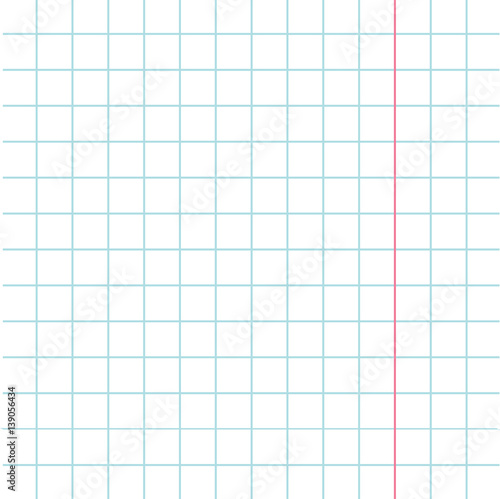 Notebook paper texture cell template with red pink line. Squared blank sheet of copybook background. Flat design.