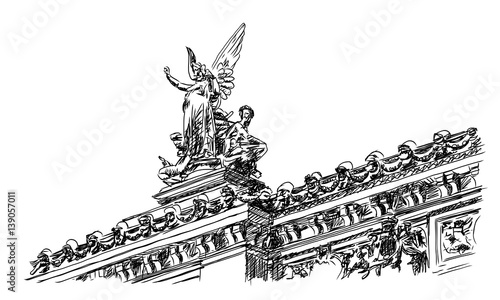 Palais Garnier, Paris, France. Sketch Vector illustration.