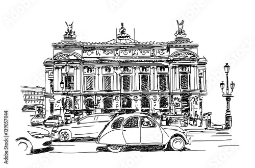 Palais Garnier, Paris, France. Sketch Vector illustration.