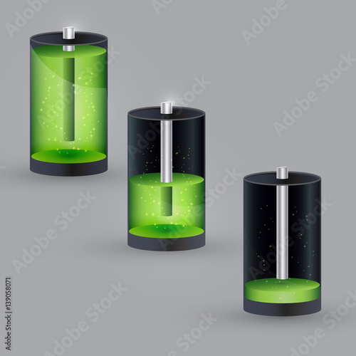 Realistic 3d battery icons set