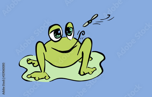 cartoon kikker eet vlieg