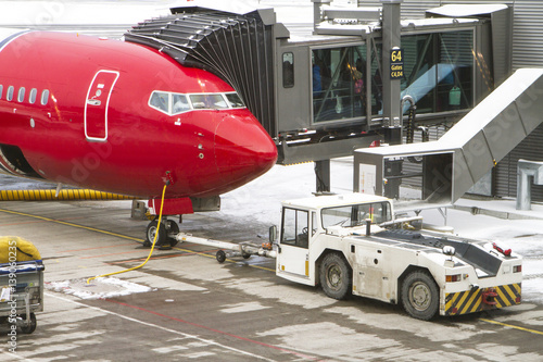 February at Norway airport, service of the plane before flight