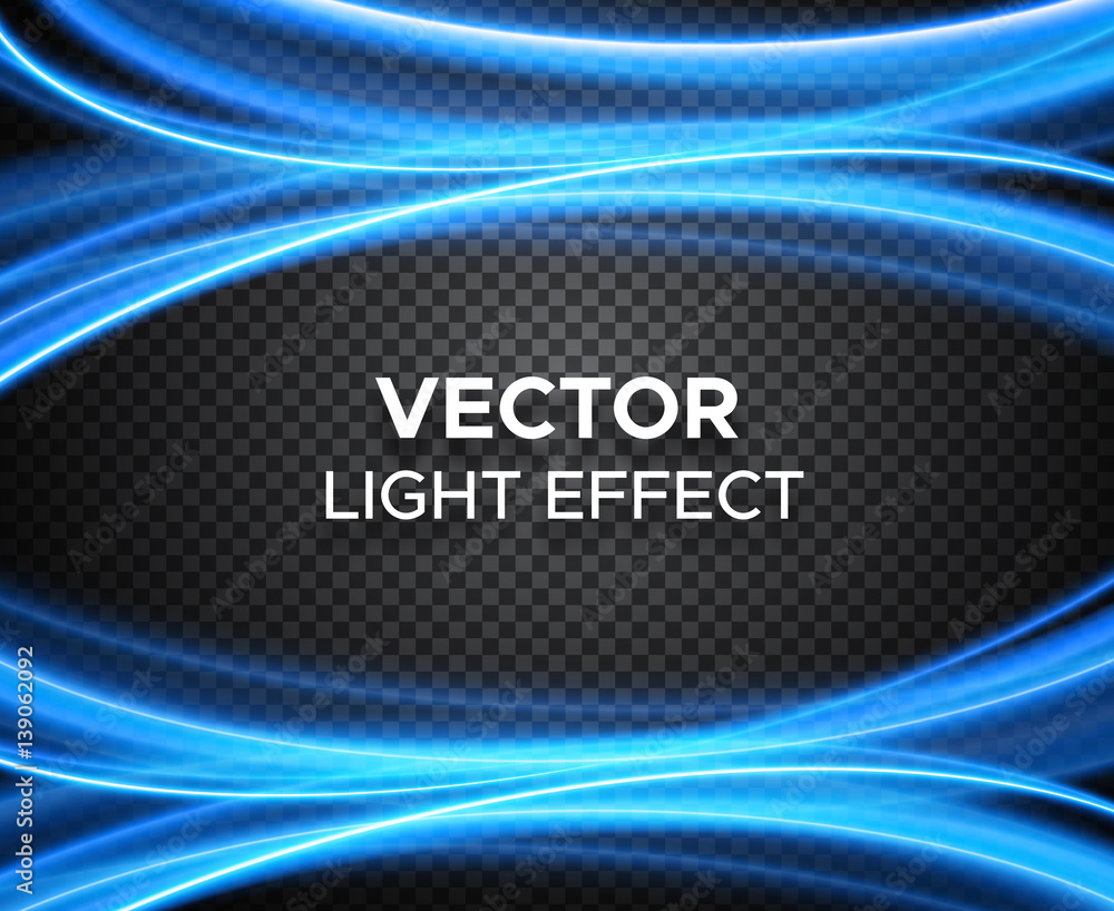 Vector light effect on transparent background. Banner layout with blue ...