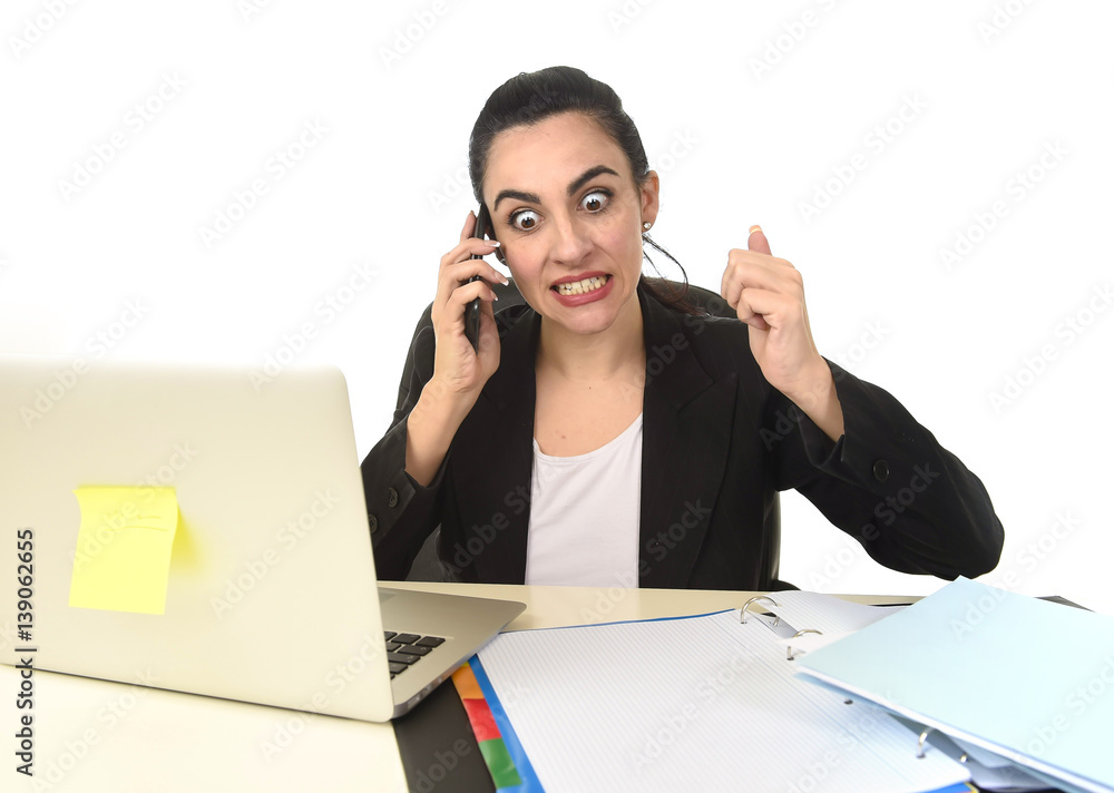 busy attractive woman in business suit working in stress desperate overwhelmed busy attractive woman in business suit working in stress desperate overwhelmed