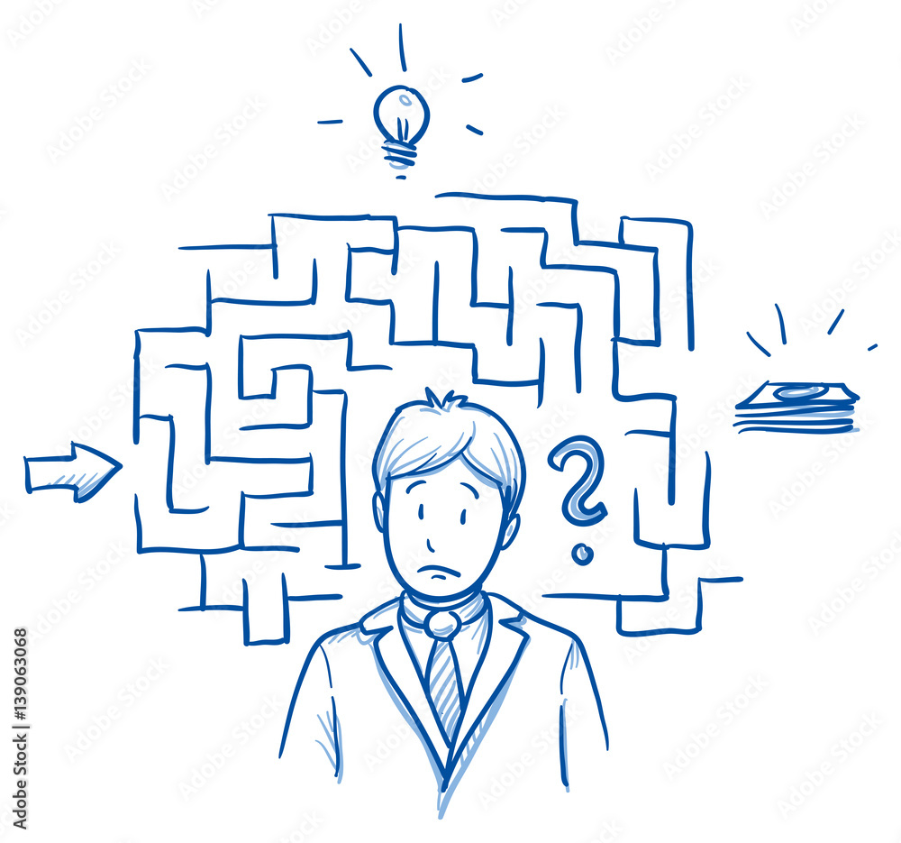 Confused Business Man With Maze And Icons Concept For Confusion