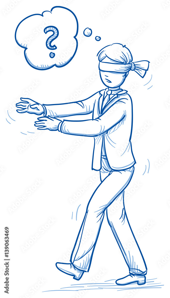 Stock Illustration - Blindfolded person trying to write