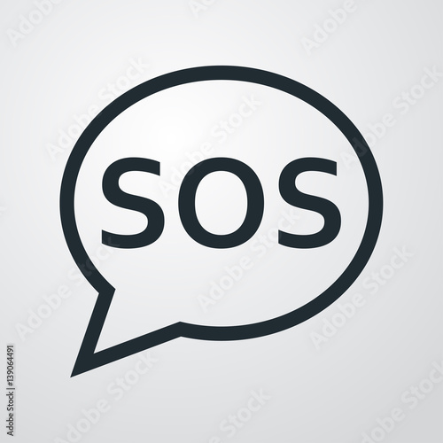 Icono plano linea burbuja SOS en fondo degradado